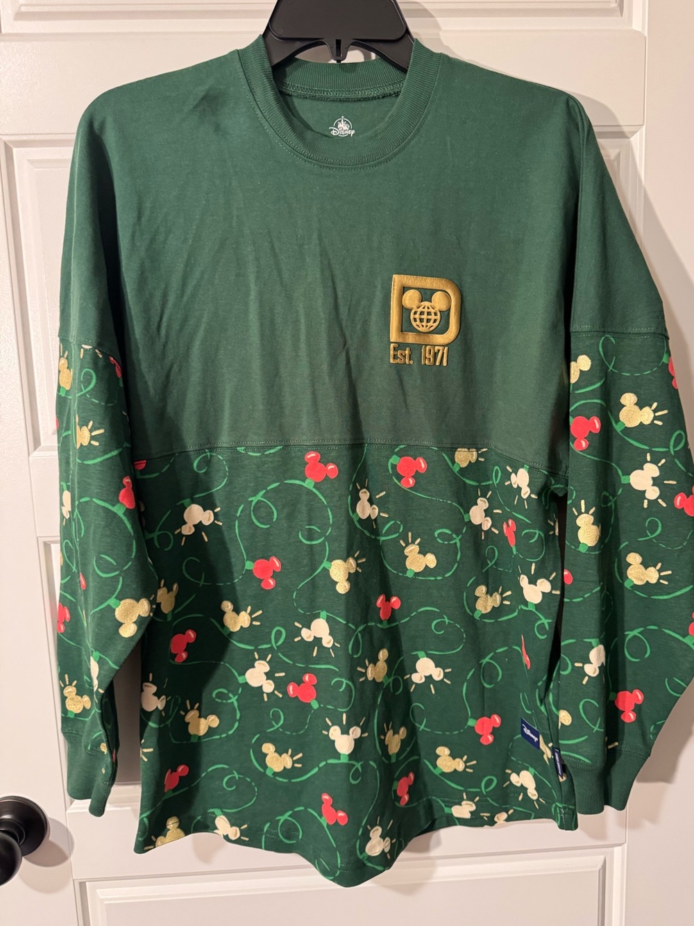 Walt Disney World Holiday Spirit Jersey, Green w/ Mickey Lights, Size XS